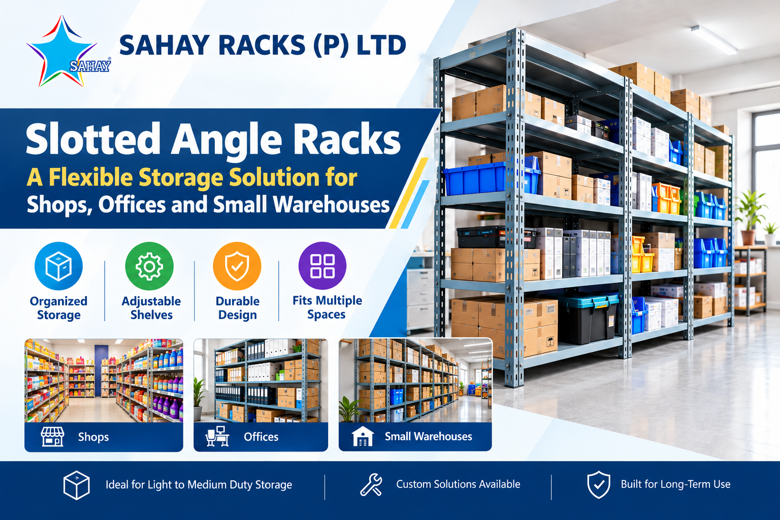 Slotted angle racks manufacturer for shops offices and small warehouses